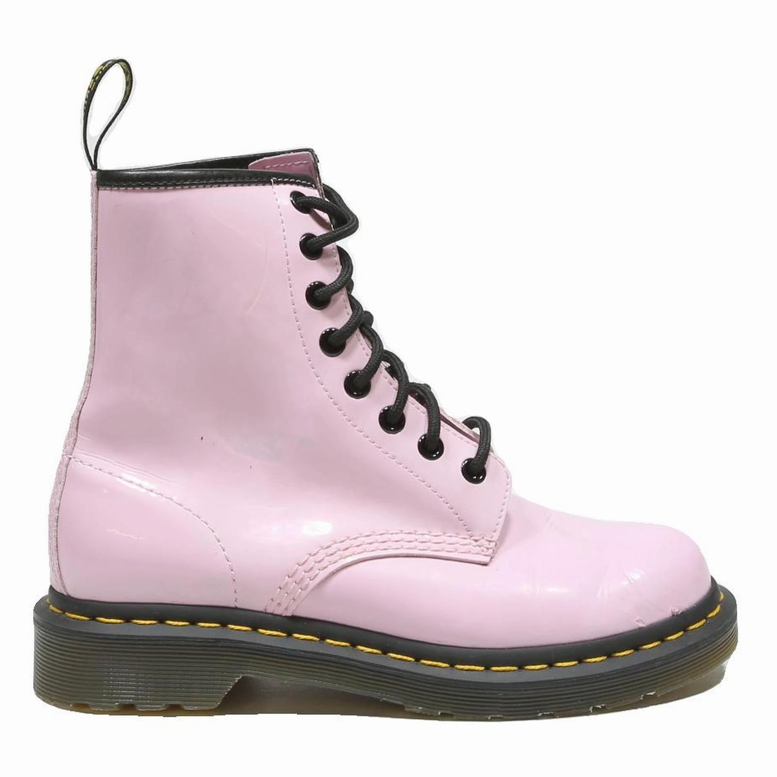 Lightweight Combat Boots DR MARTENS Womens Lace-Up Combat Boots Pink Leather UK 4 Glossy Finish