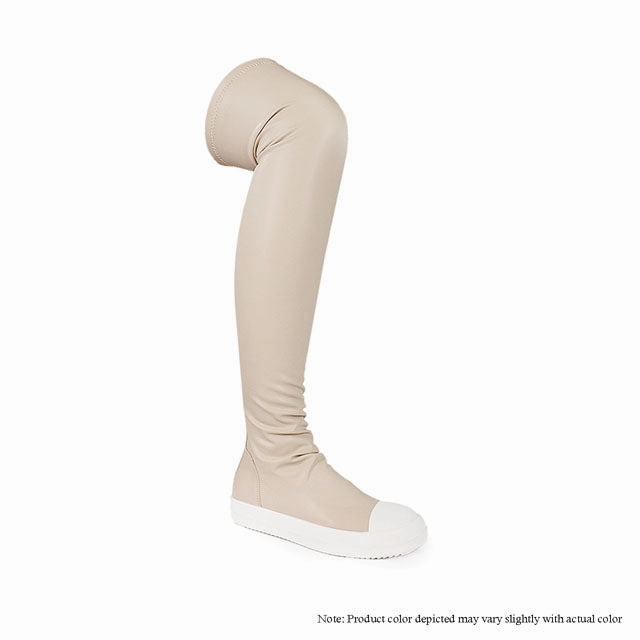 WANNABE-1 Cream Renaissance Knee High Boots
