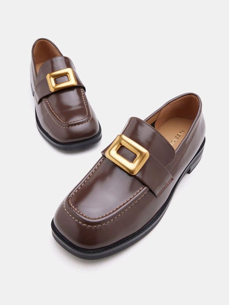 Shell Cordovan Penny Loafers Nadine Gold Buckle Square Toe Loafers