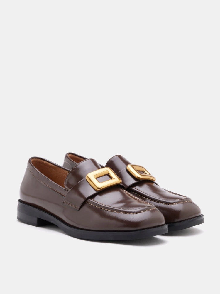 Nadine Gold Buckle Square Toe Loafers Wide Width Loafers