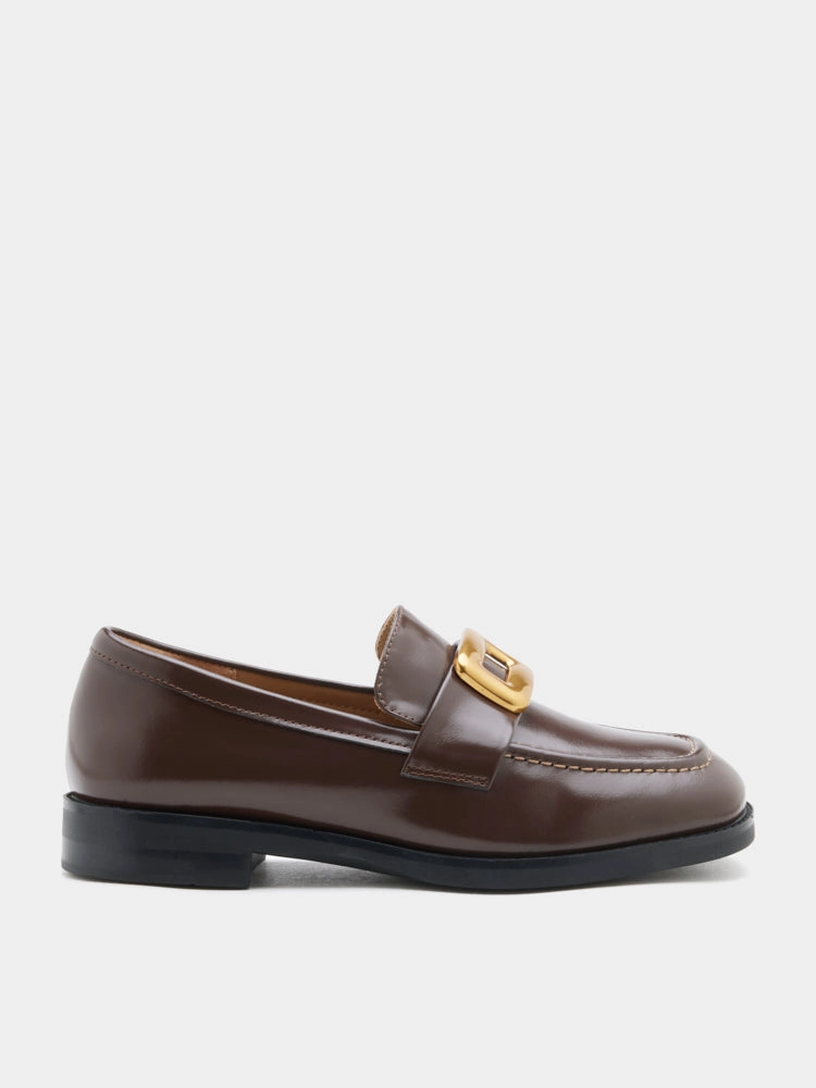 Nadine Gold Buckle Square Toe Loafers Tan Tassel Loafers