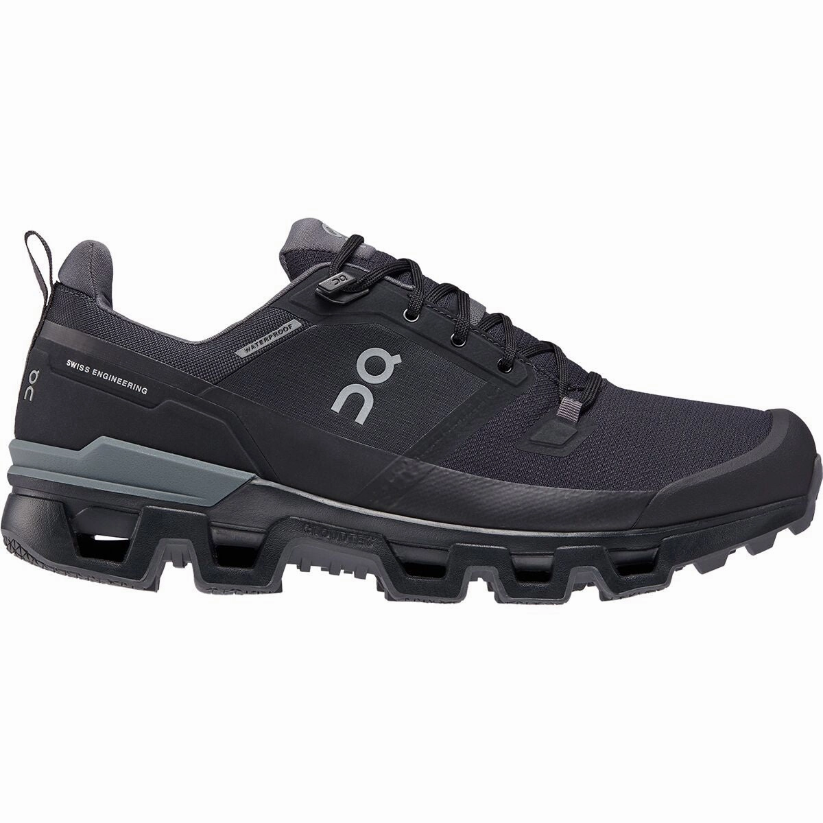 Best Waterproof Low Hiking Shoes Men's On Cloudwander Waterproof, Black/Eclipse, 7 D Medium