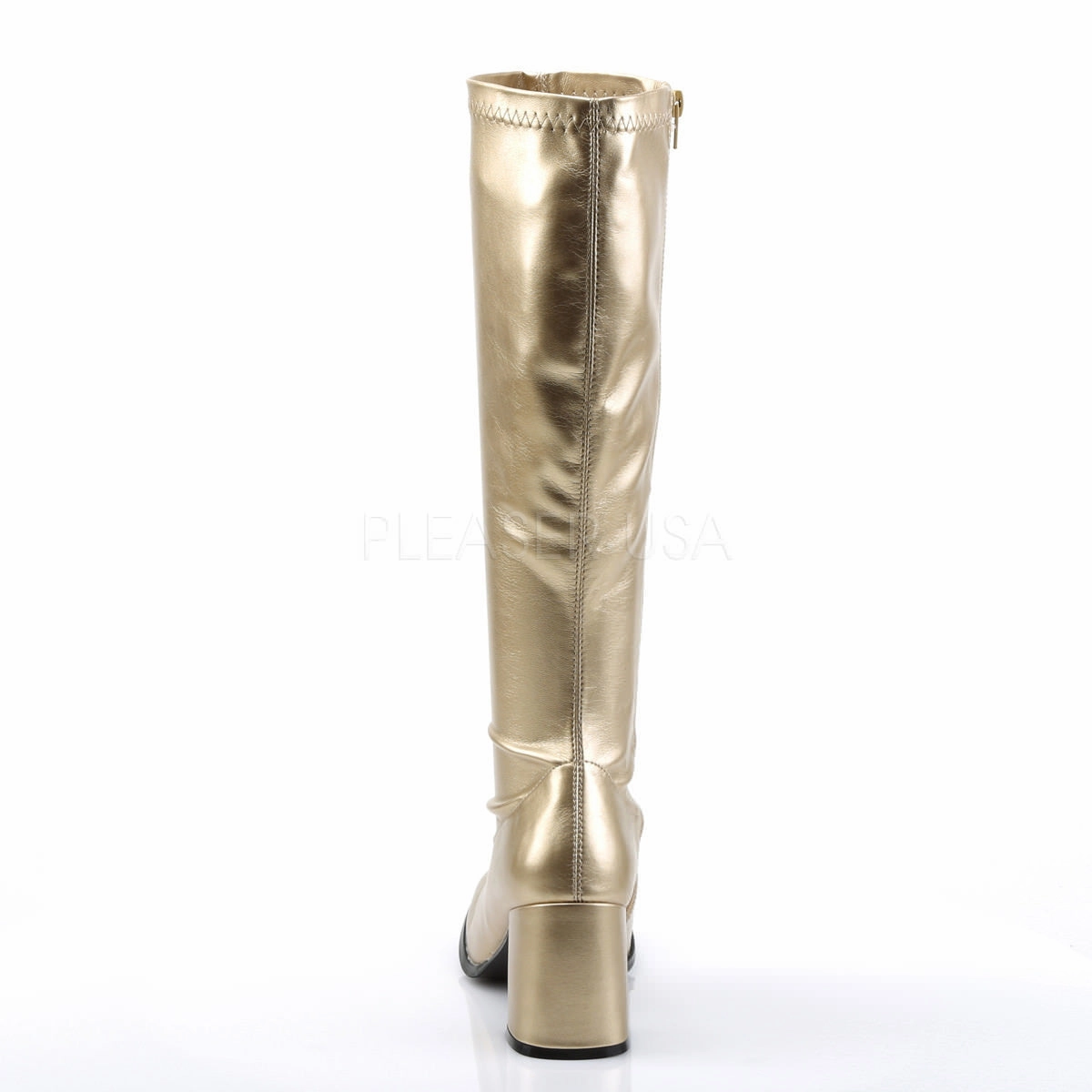 Knee High Cowgirl Boots Square Toe 3 Inch Heel GOGO-300 Gold Pu