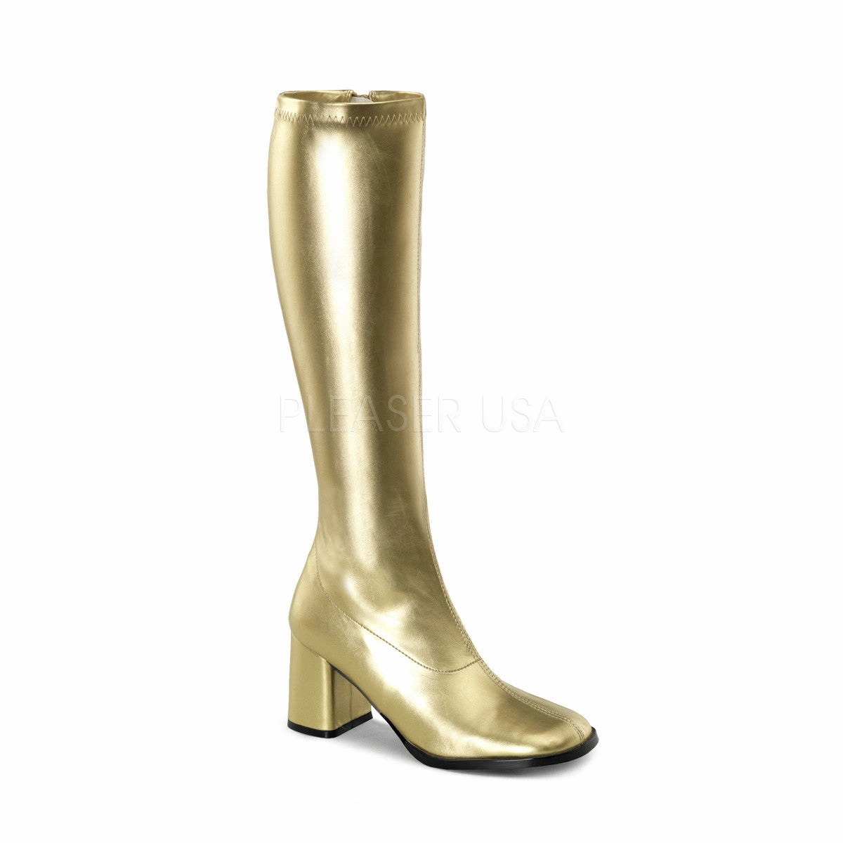 3 Inch Heel GOGO-300 Gold Pu Knee High Army Boots