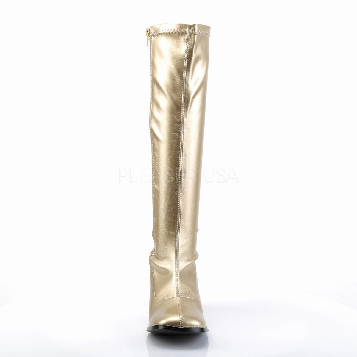 3 Inch Heel GOGO-300 Gold Pu Peep Toe Leather Knee High Boots