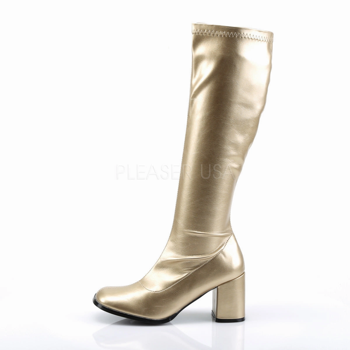 Knee High Boots That Fit Big Calves 3 Inch Heel GOGO-300 Gold Pu