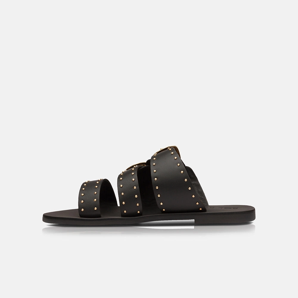 Funky Slippers Eastwood Stud Slide Black/Gold