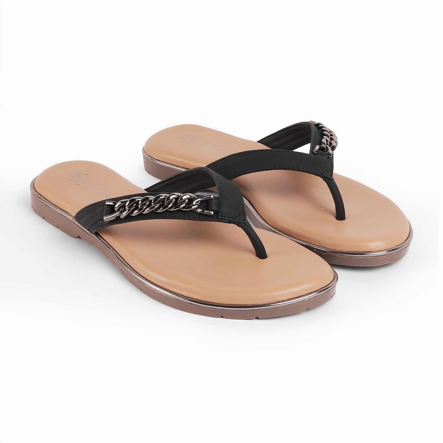 Tresmode Flachain Black Women's Dress Flats Flat Pointed Leather Shoes