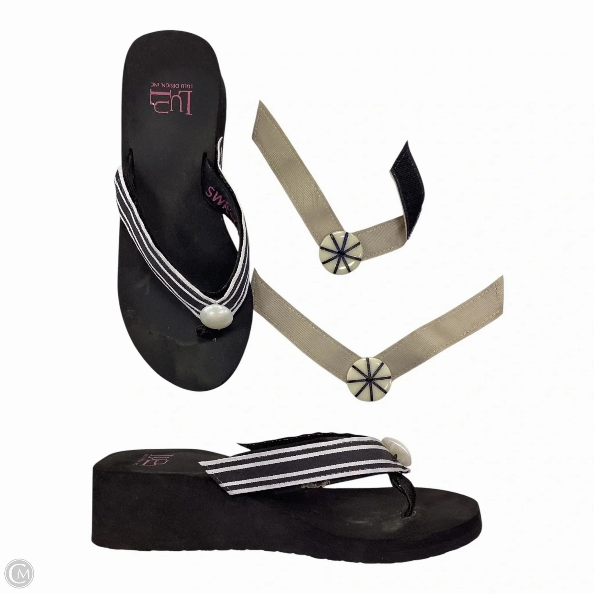 Sandals Flip Flops By Lulu In Black & White, Size: 7 Solar Flip Flops