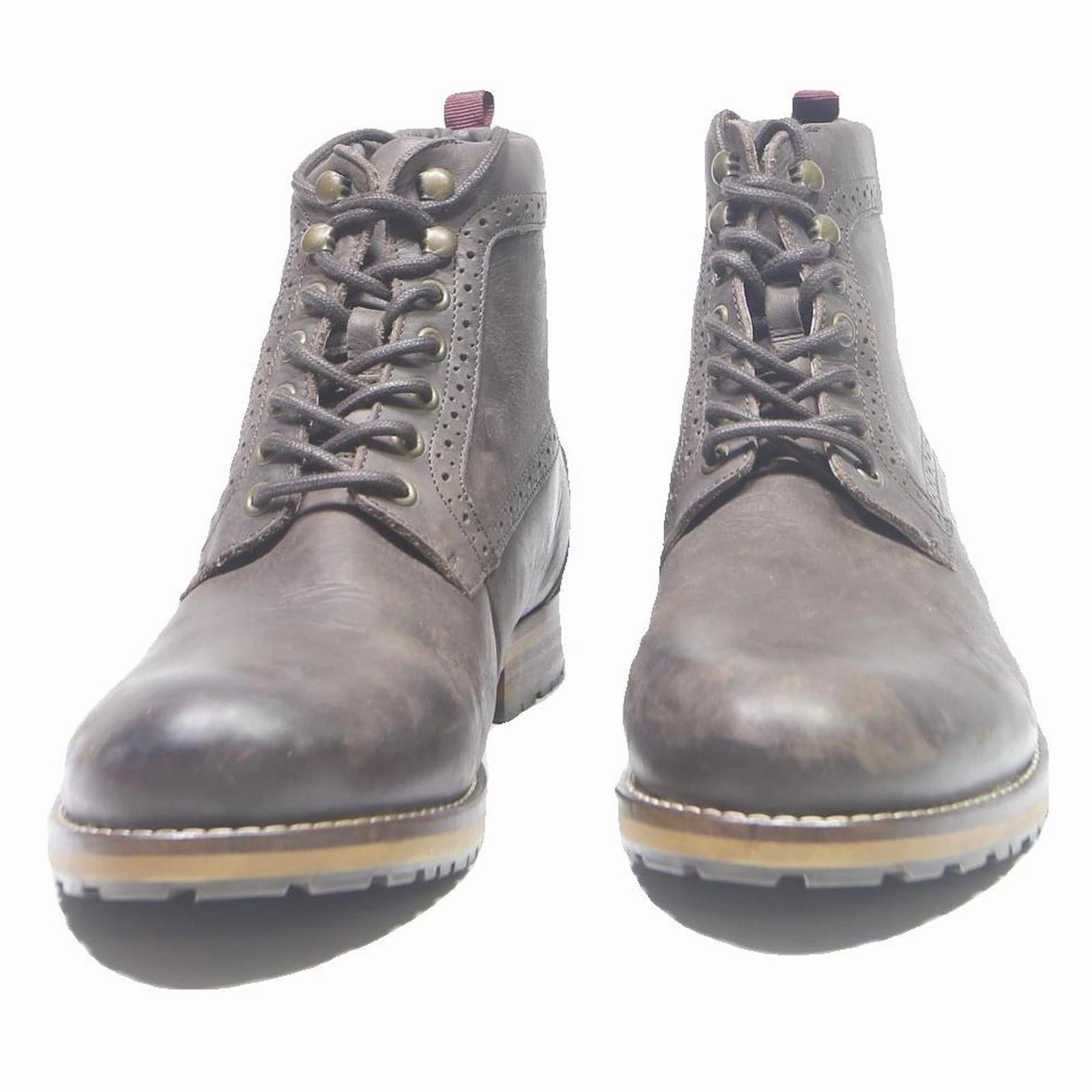 Motorcycle Boots Wide Calf Mens Leather Lace Up Ankle Boots Brown UK 11 Casual Durable Smart Winter