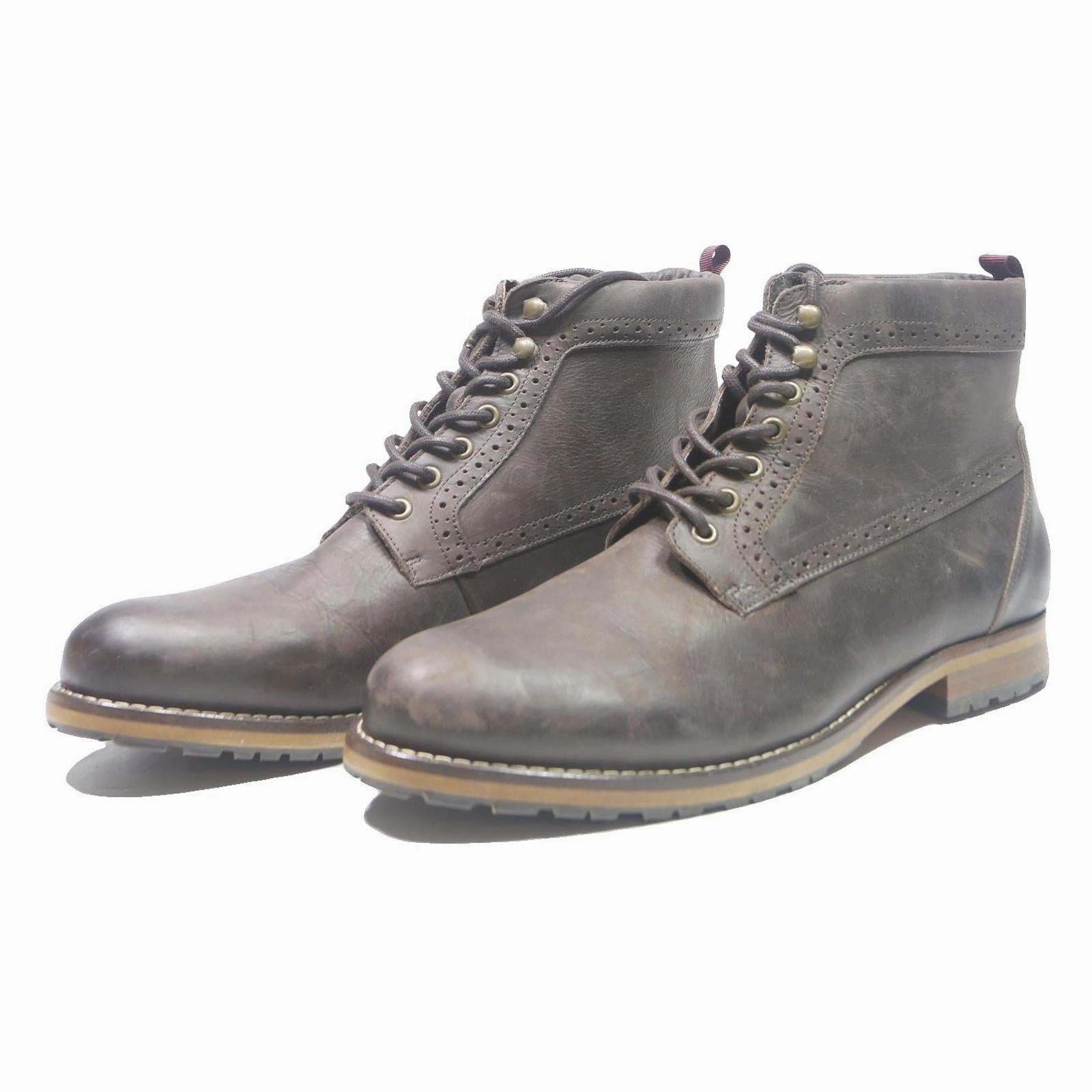 Mens Leather Lace Up Ankle Boots Brown UK 11 Casual Durable Smart Winter Rubber Boots For Work