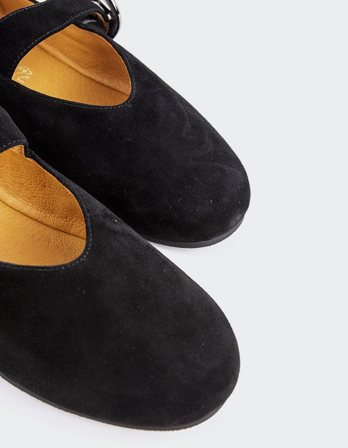 Nikole Black Suede Leather Mary Jane Shoes Wide