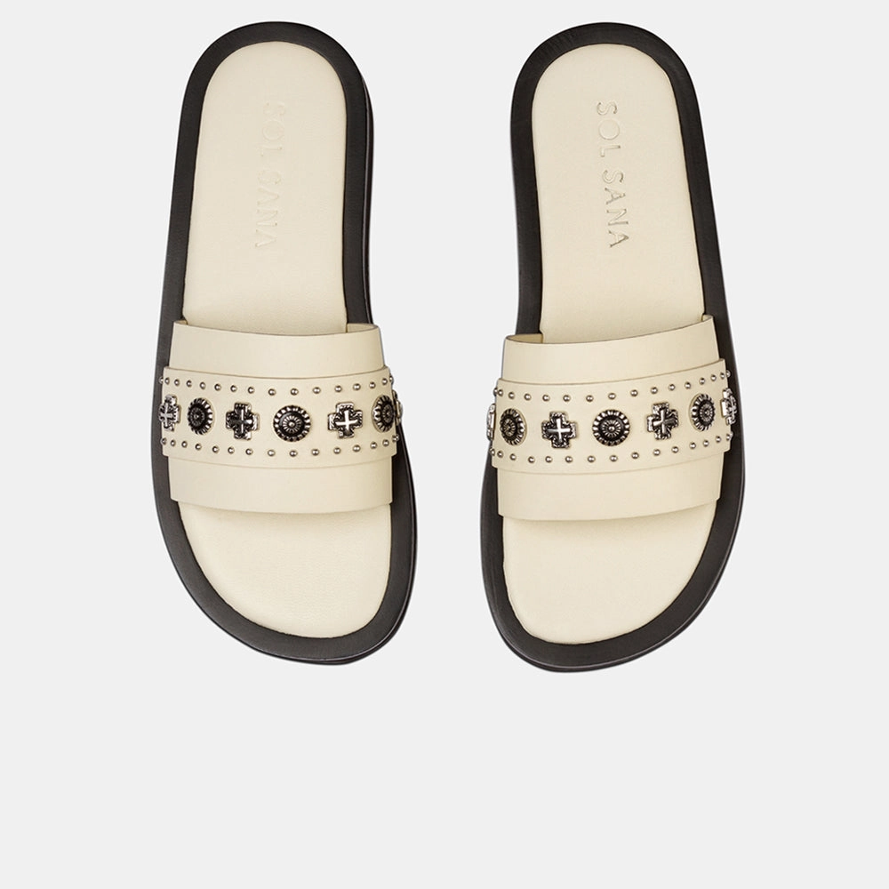 Cleo Slide Off White/Silver Arch Support Slide Sandals