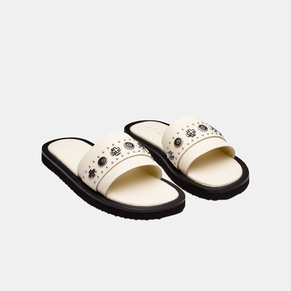 Rattan Slides Cleo Slide Off White/Silver