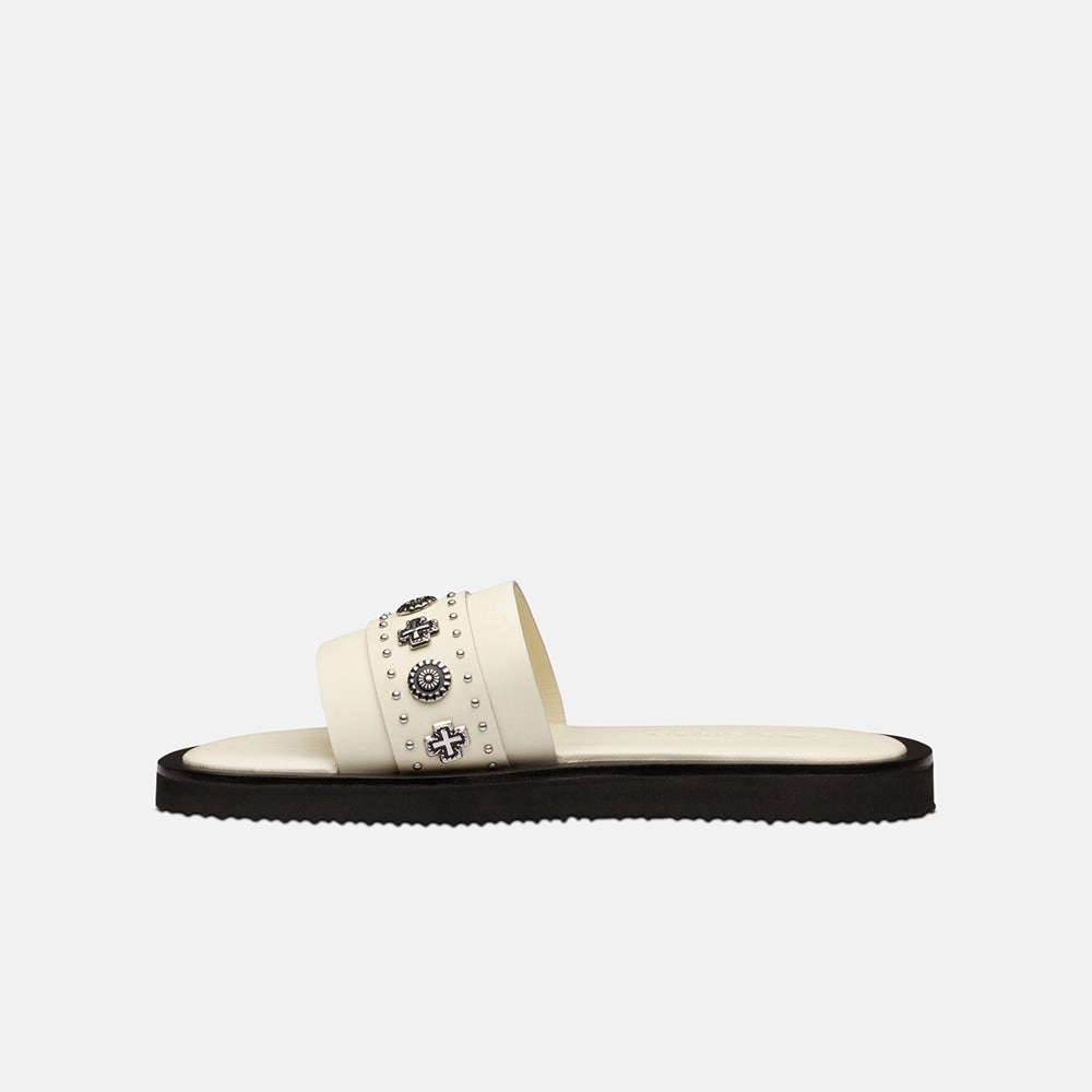 Cleo Slide Off White/Silver Hamburger Slippers