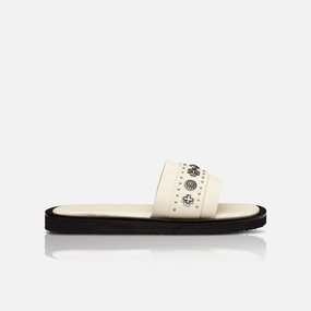 Cleo Slide Off White/Silver Kitten Heel Slides