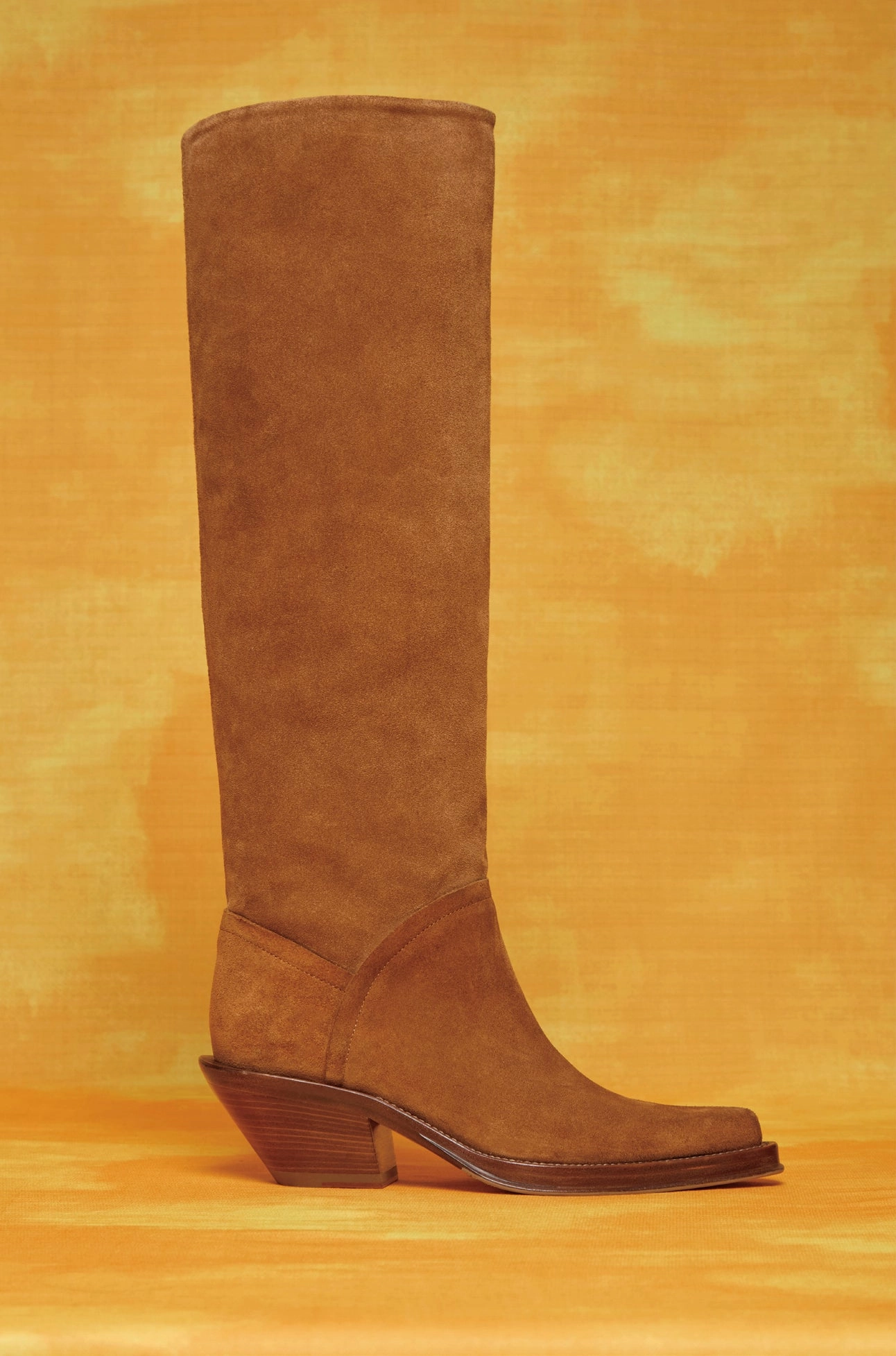 Laceless Boots Camero Knee-High Cowboy Boot in Cognac Suede