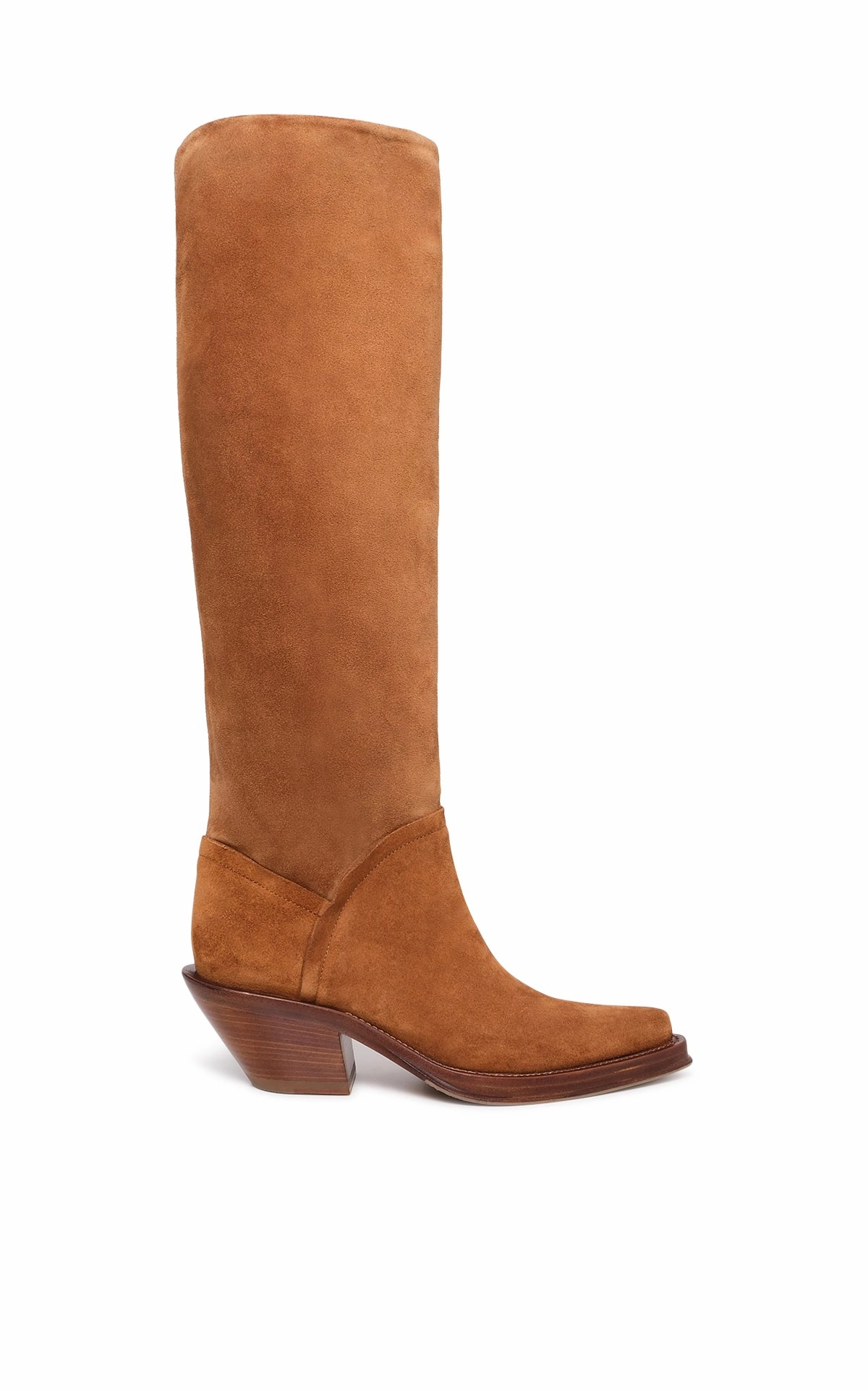 Camero Knee-High Cowboy Boot in Cognac Suede Over The Knee High Boots Flat