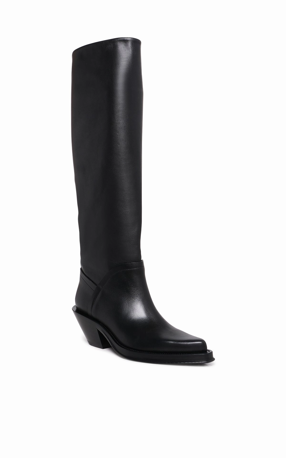 Suede Boots Tall Camero Knee-High Cowboy Boot in Black Leather