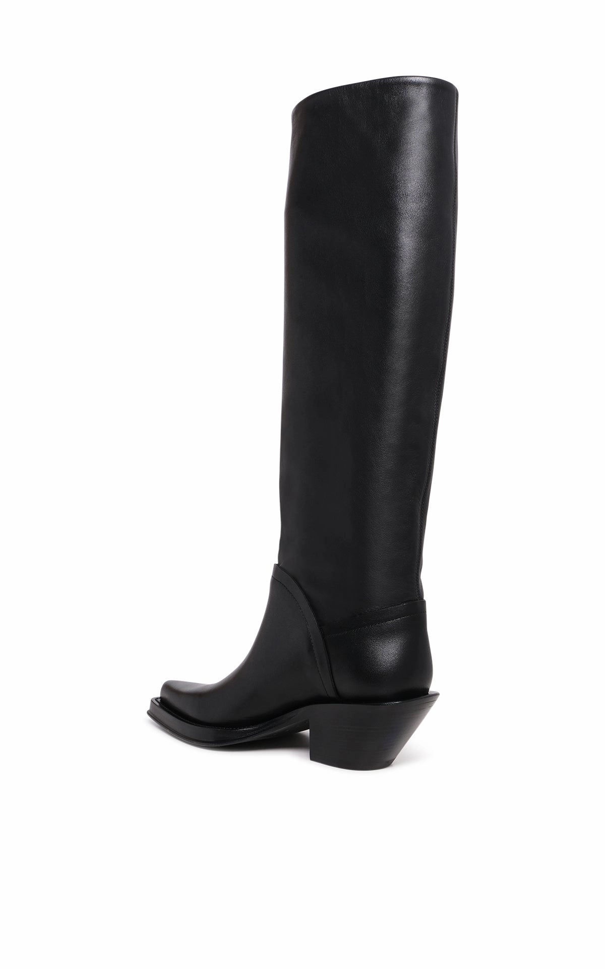 Camero Knee-High Cowboy Boot in Black Leather Ankle Boots With Fur