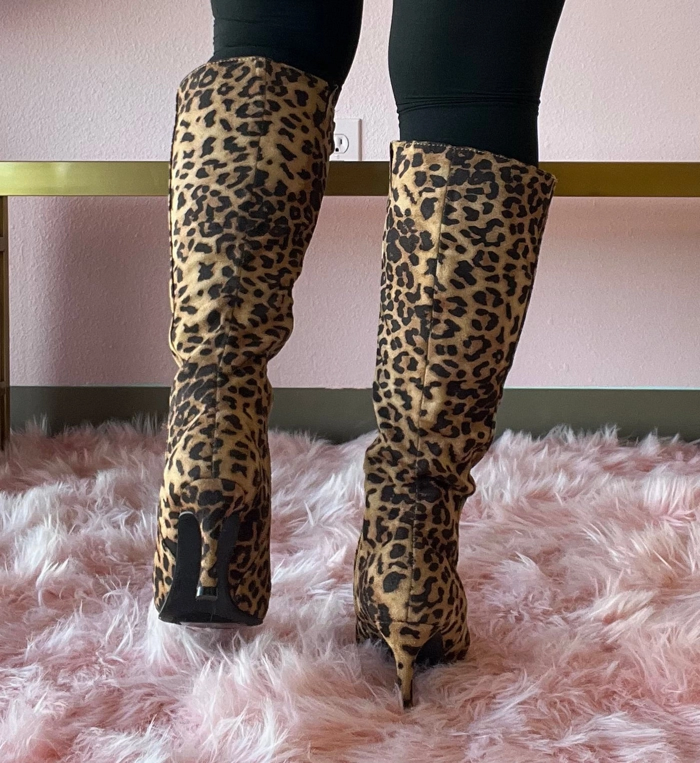 KAYLEE-1 Leopard Print Faux Suede Knee-High Boot Clover Stretch Tall Knee-high Boot