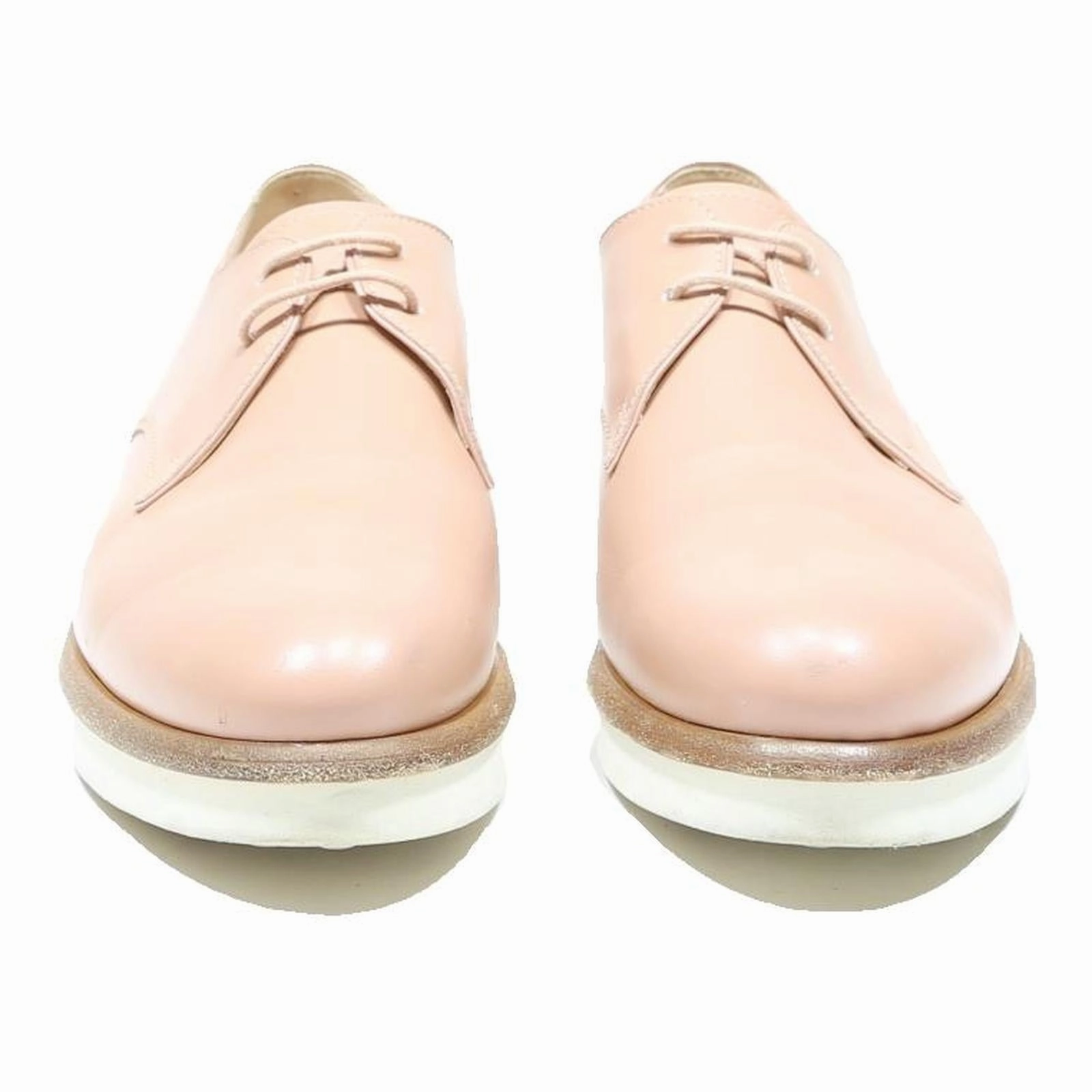 TOD'S Leather Womens Derby Shoes Beige UK 4 Classic Soft Leather Casual Platform Lace Up Wingtips Square Toe Oxfords Shoe