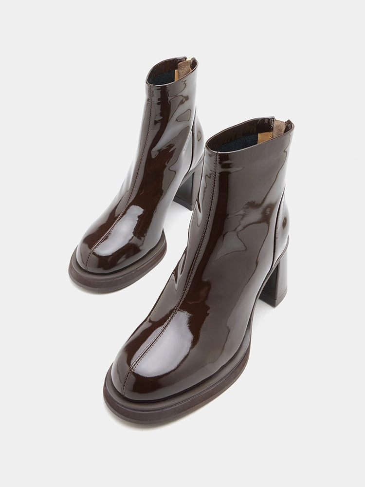 Chantel Patent Leather Back Zip Boots Burton Step On Boots