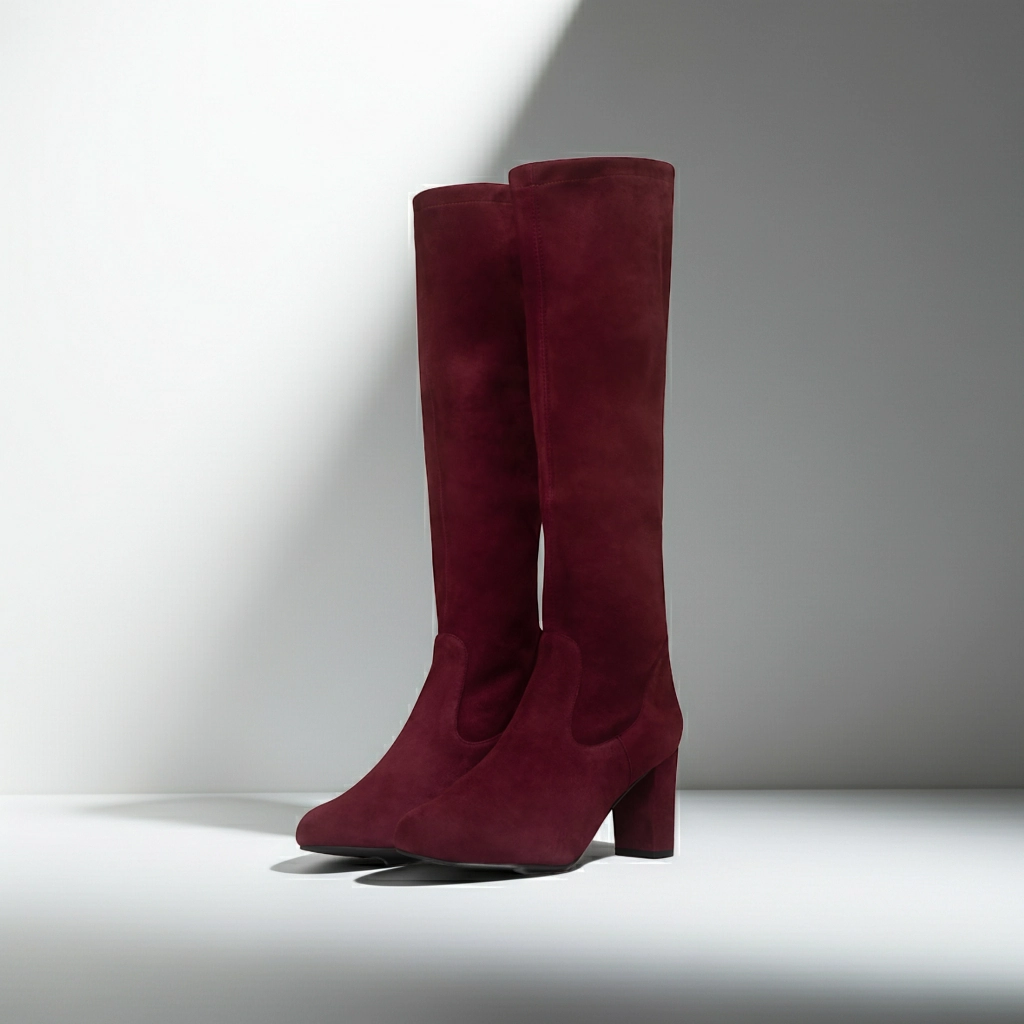 Floral Knee High Boots Lydia Extra-Wide Fit Knee High Boots - Claret Suede