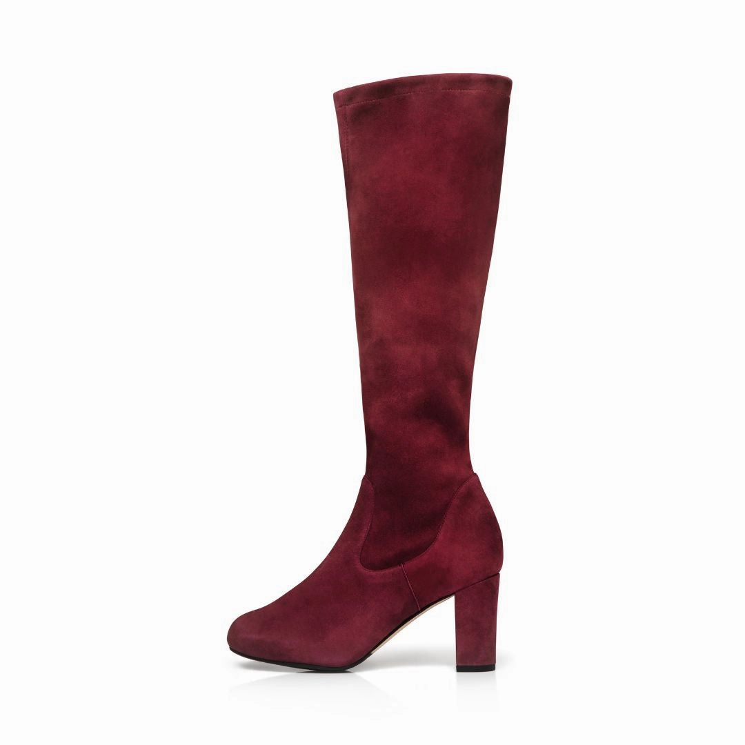Lydia Extra-Wide Fit Knee High Boots - Claret Suede Suede Knee High Heeled Boots