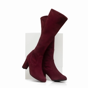 Lydia Extra-Wide Fit Knee High Boots - Claret Suede Knee High Boots Calf Measurement