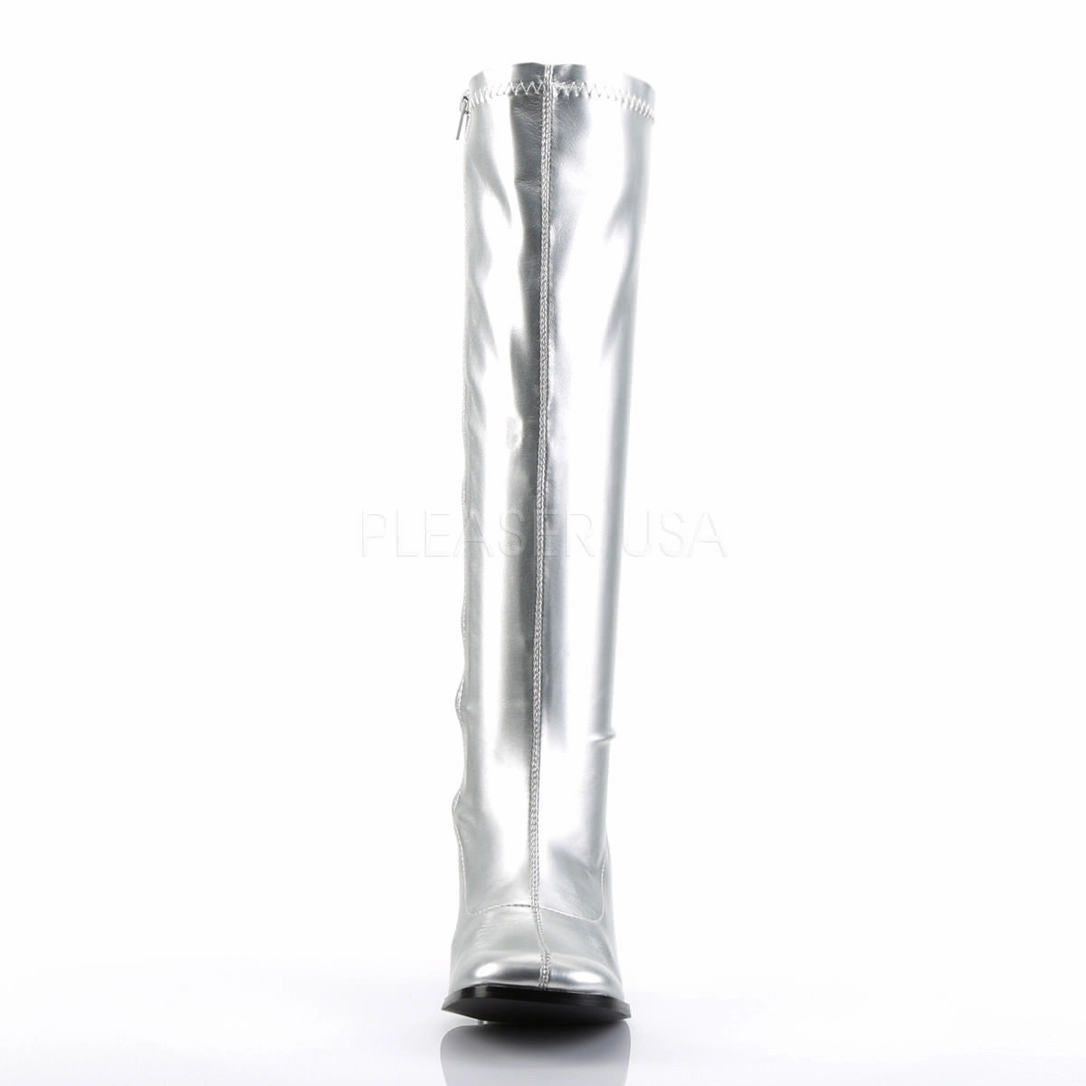 3 Inch Heel GOGO-300 Silver Pu Furry Knee High Heel Boots