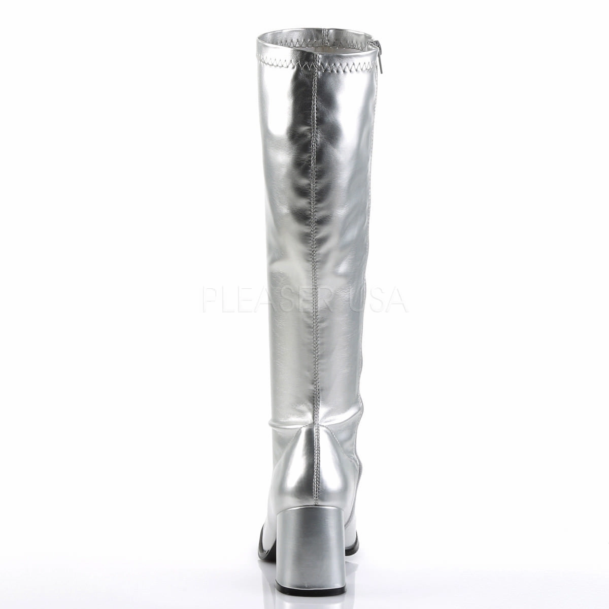 Knee High Boots With Zipper On Side 3 Inch Heel GOGO-300 Silver Pu
