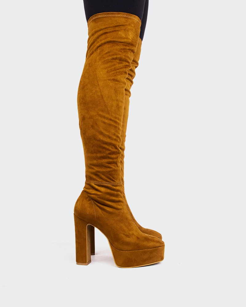 Kalaf Camel Suede Stretch Vionic Wedge Chelsea Boot