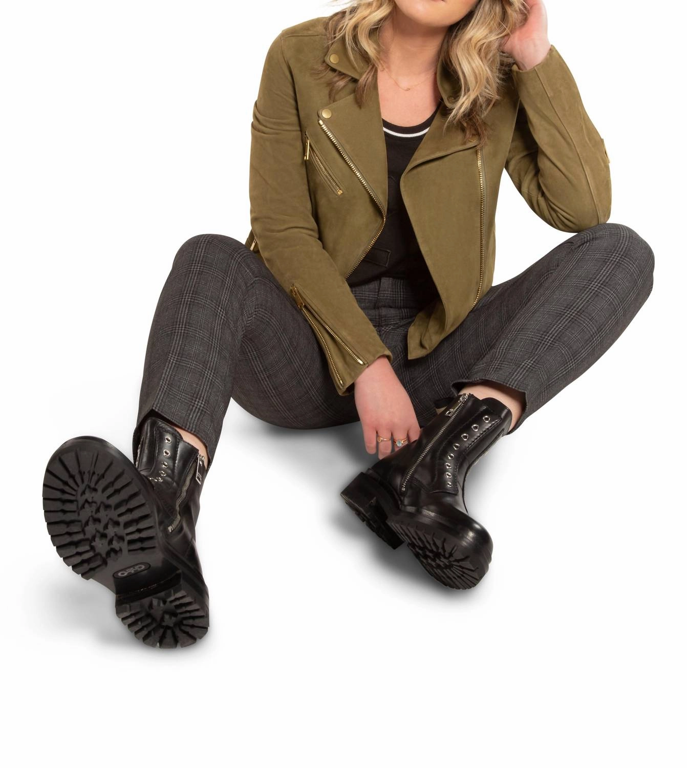 Women's Laceless Leather Combat Boots In Black Cristen Combat Boots