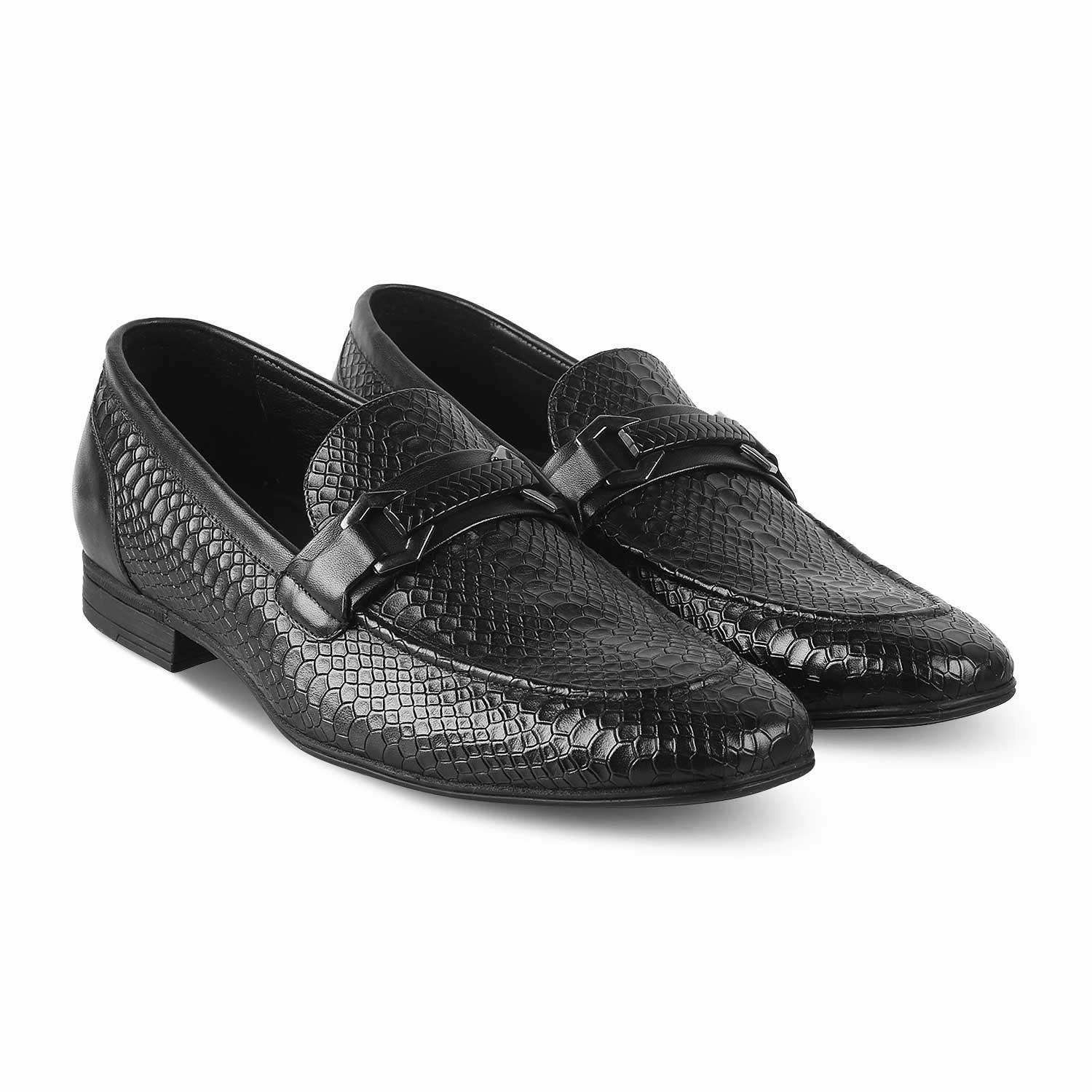 The Cytom Black Men's Leather Loafers Mules Loafers