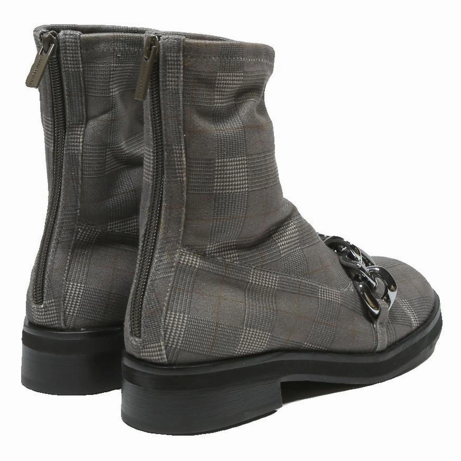 CHARLES & KEITH Womens Ankle Boots Grey Synthetic UK 3 Plaid Chain Detail Safety Steel Toe Boots