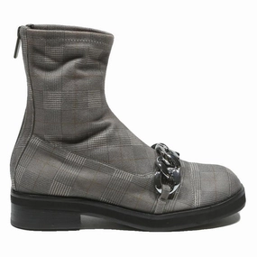 CHARLES & KEITH Womens Ankle Boots Grey Synthetic UK 3 Plaid Chain Detail Boots To Wear With Skirts