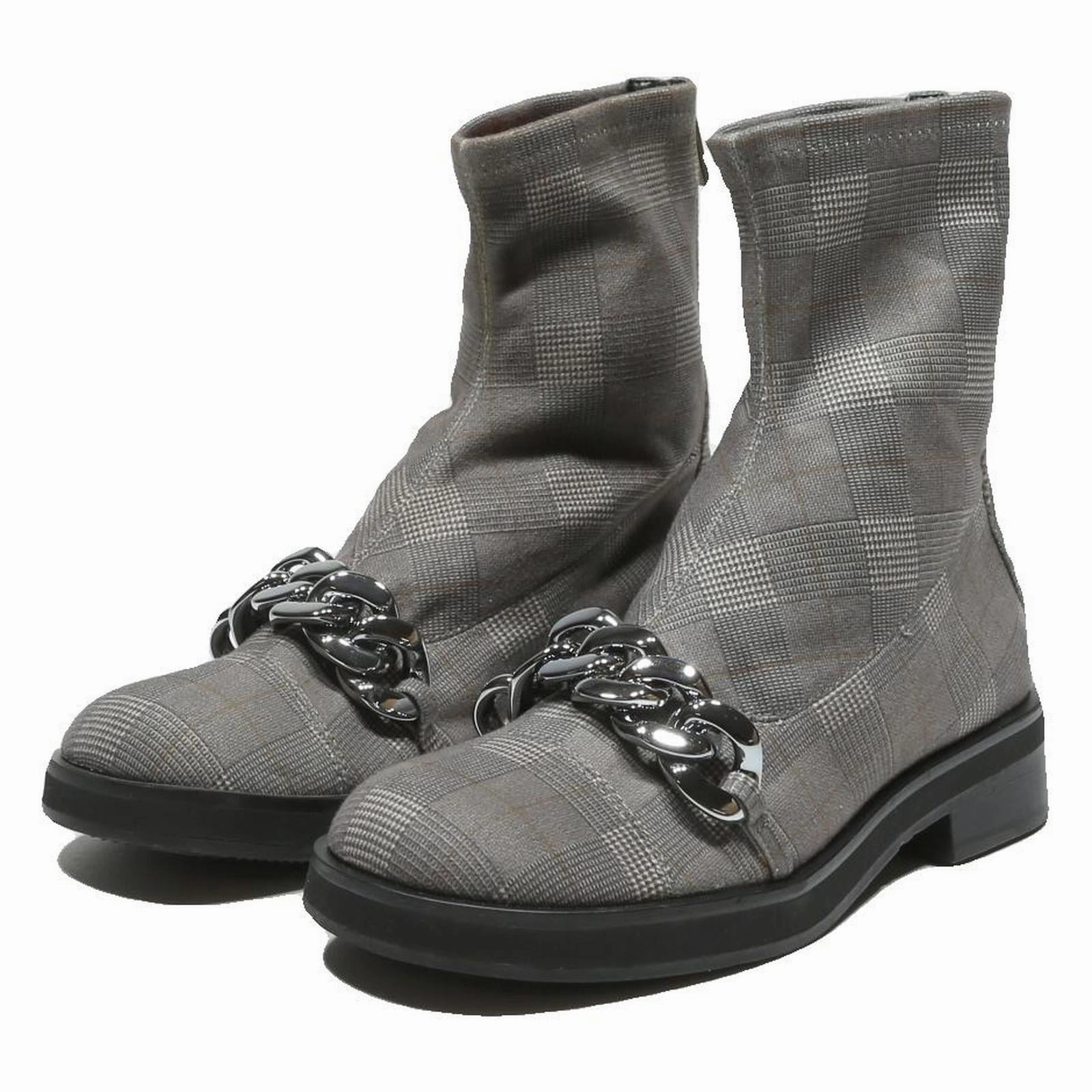 CHARLES & KEITH Womens Ankle Boots Grey Synthetic UK 3 Plaid Chain Detail Golden Goose Boots
