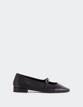 Erynnis Black Leather M&s Mary Jane Shoes