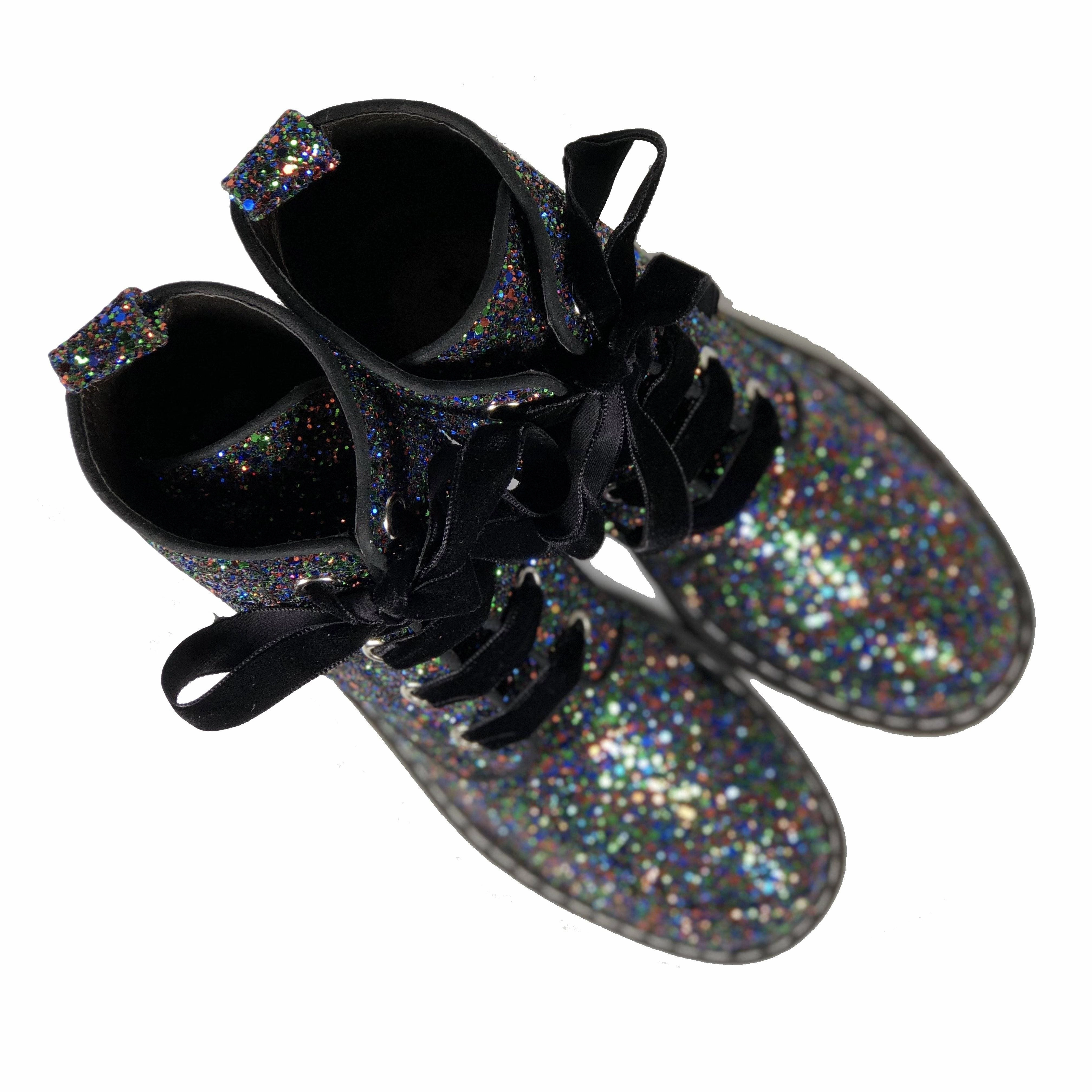 Genuine Leather Combat Boots 'Billie' Black/Multicolour Glitter vegan combat boots by Zette Shoes