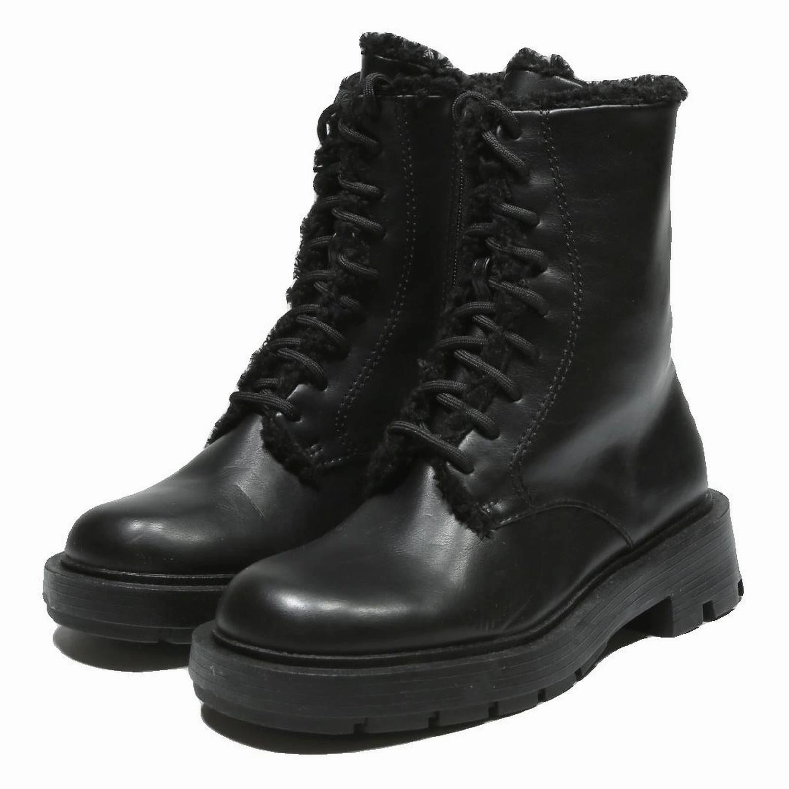 Boots Vintage CHARLES & KEITH Womens Black Ankle Boots Leather UK 3 Chunky Sole Lace-Up