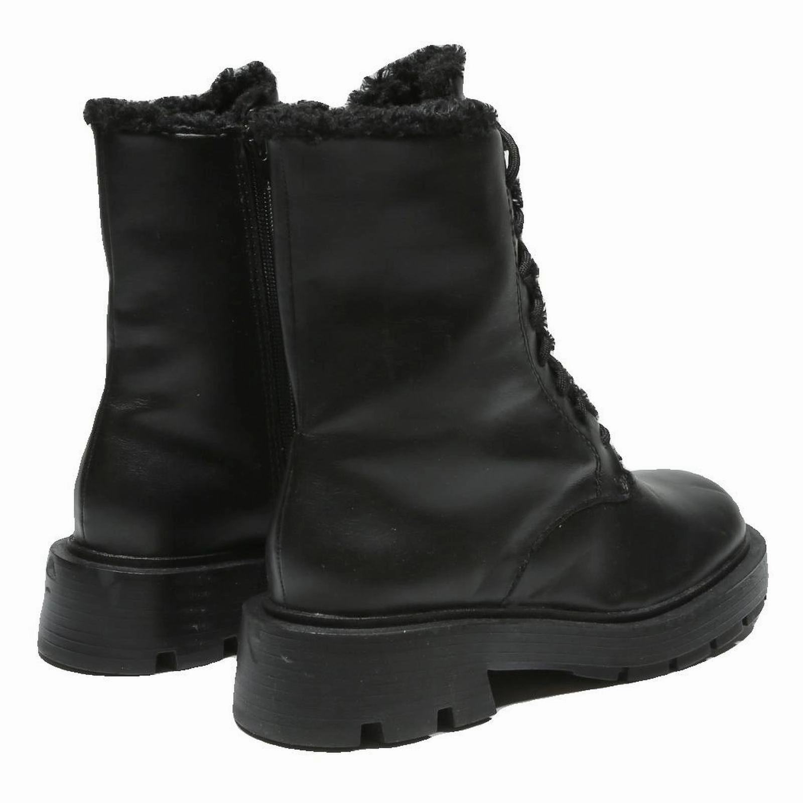 Helms Boots CHARLES & KEITH Womens Black Ankle Boots Leather UK 3 Chunky Sole Lace-Up