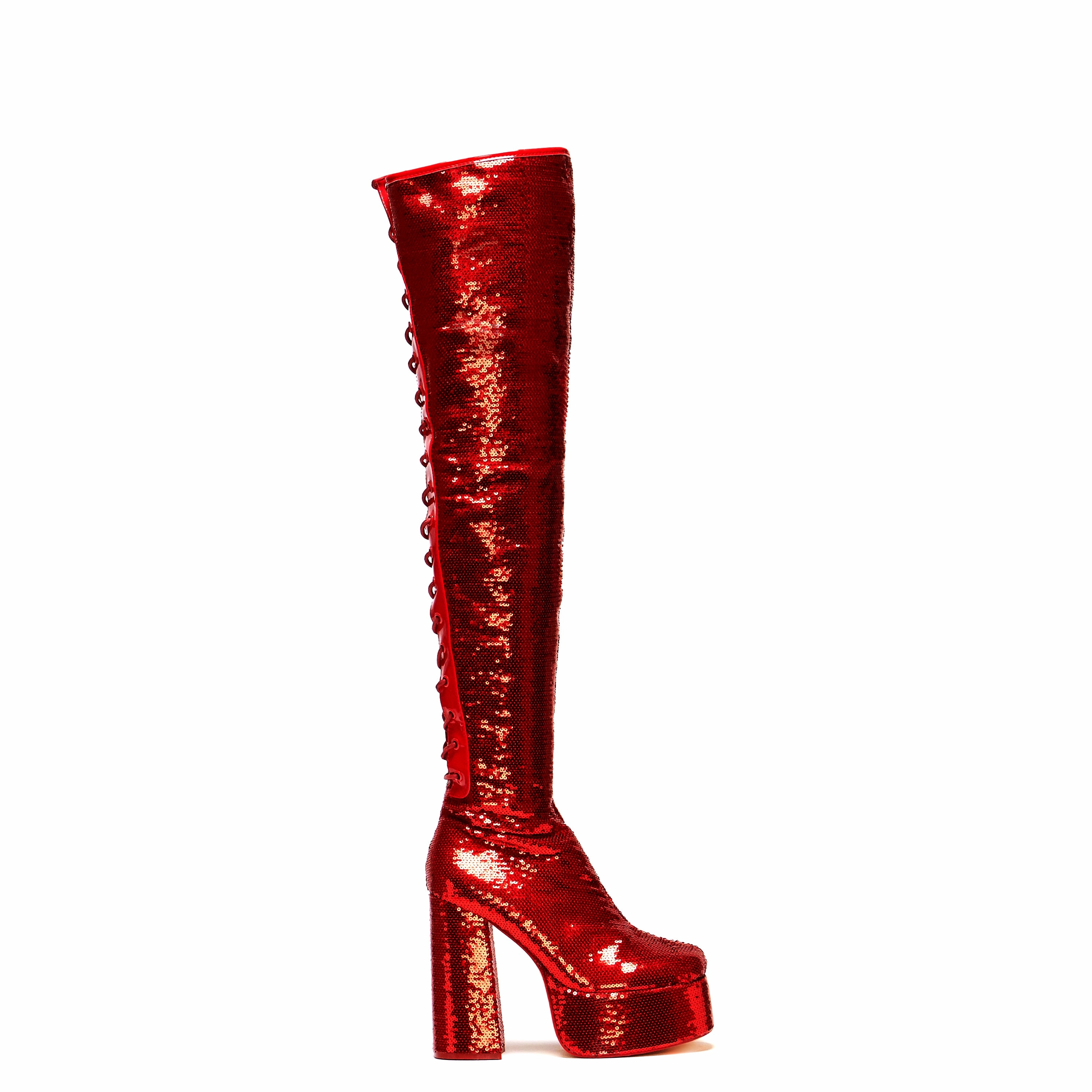 House Shoe Boots Creature of the Night Sequin Long Boots - Red