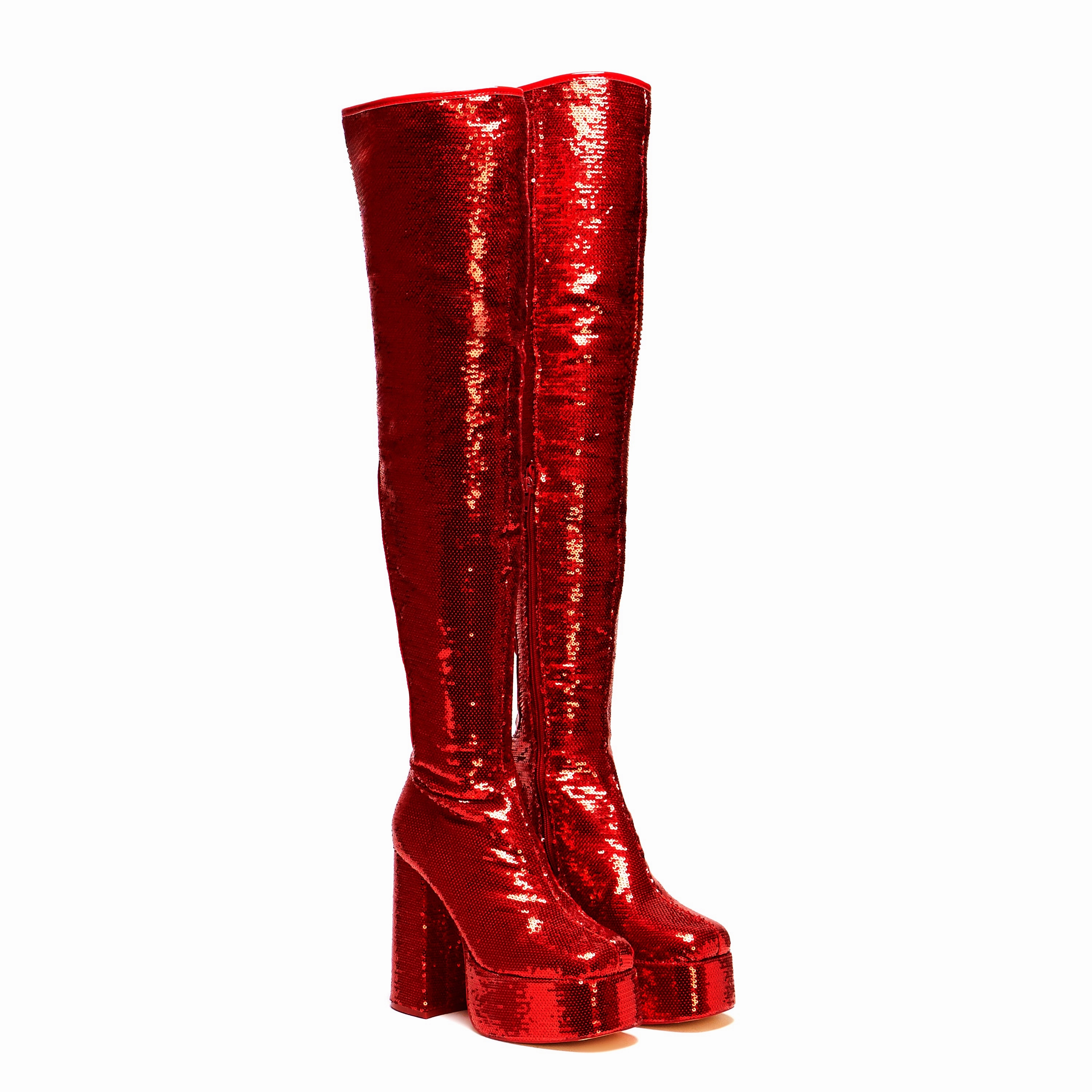 Creature of the Night Sequin Long Boots - Red Above Knee Boots Leather