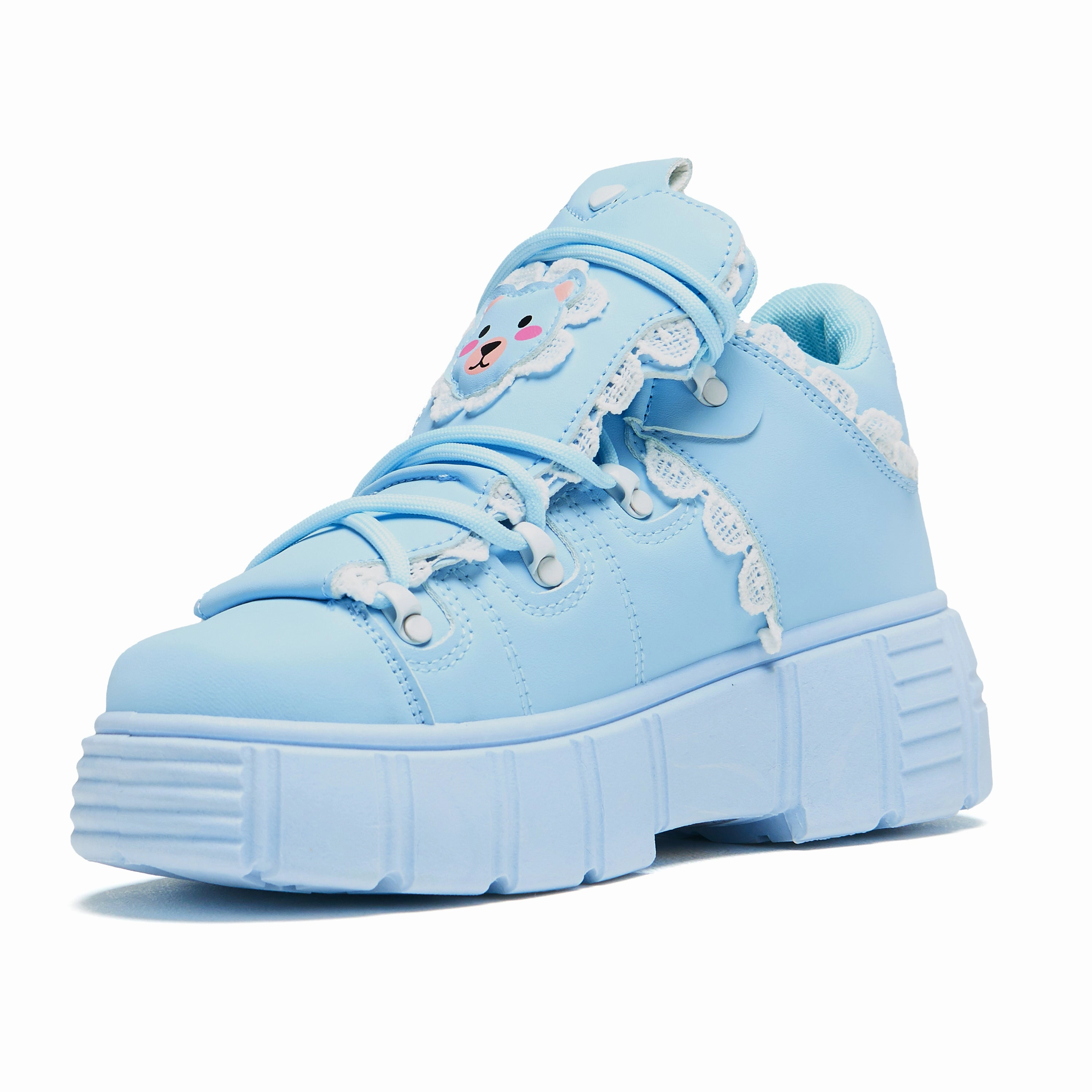 Mary Jane Shoes Lace Fanciful Freddo Bear Ruffle Trainers - Baby Blue