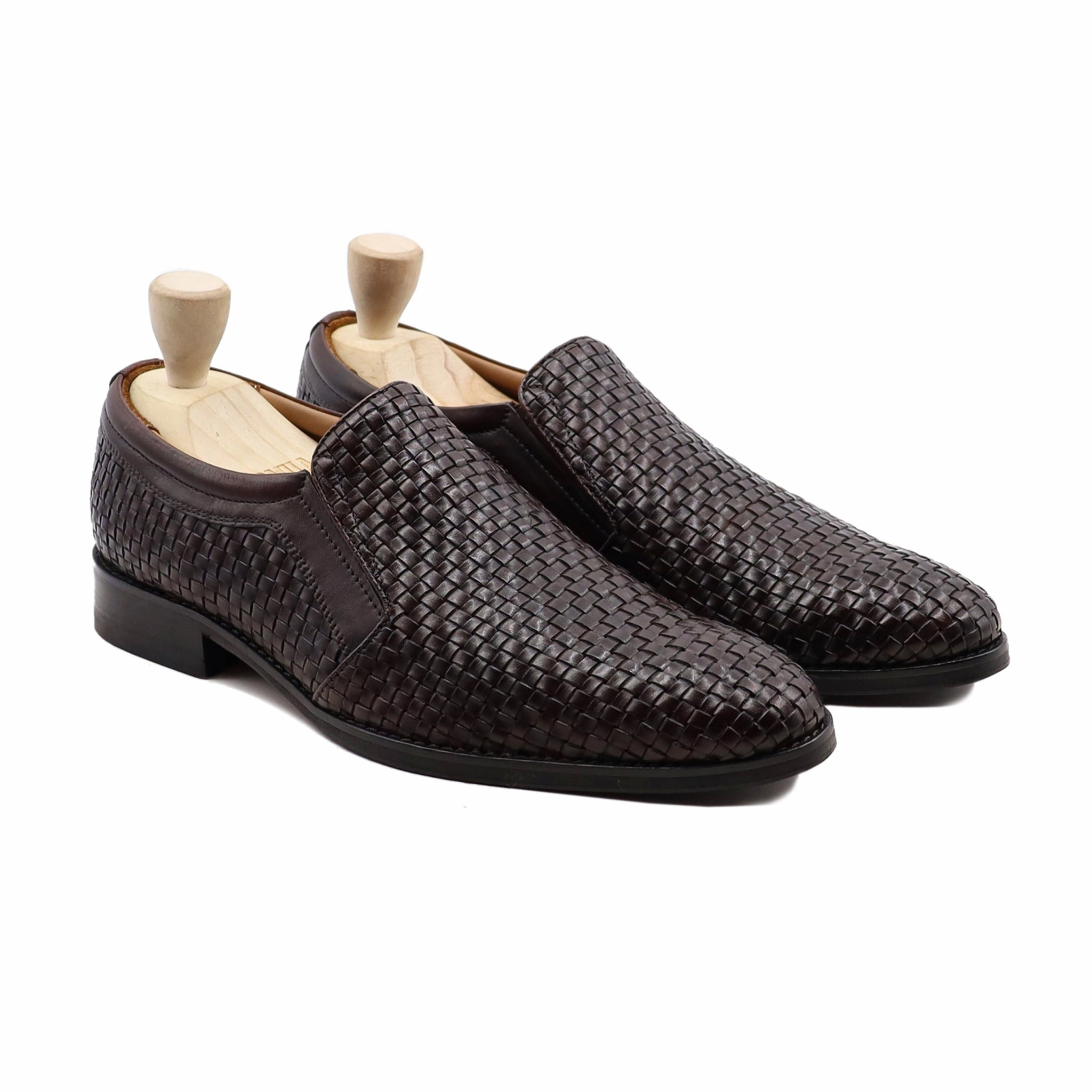 Micsome - Men's Dark Brown Hand Woven Calf Leather Loafer Blake Stitched Loafers