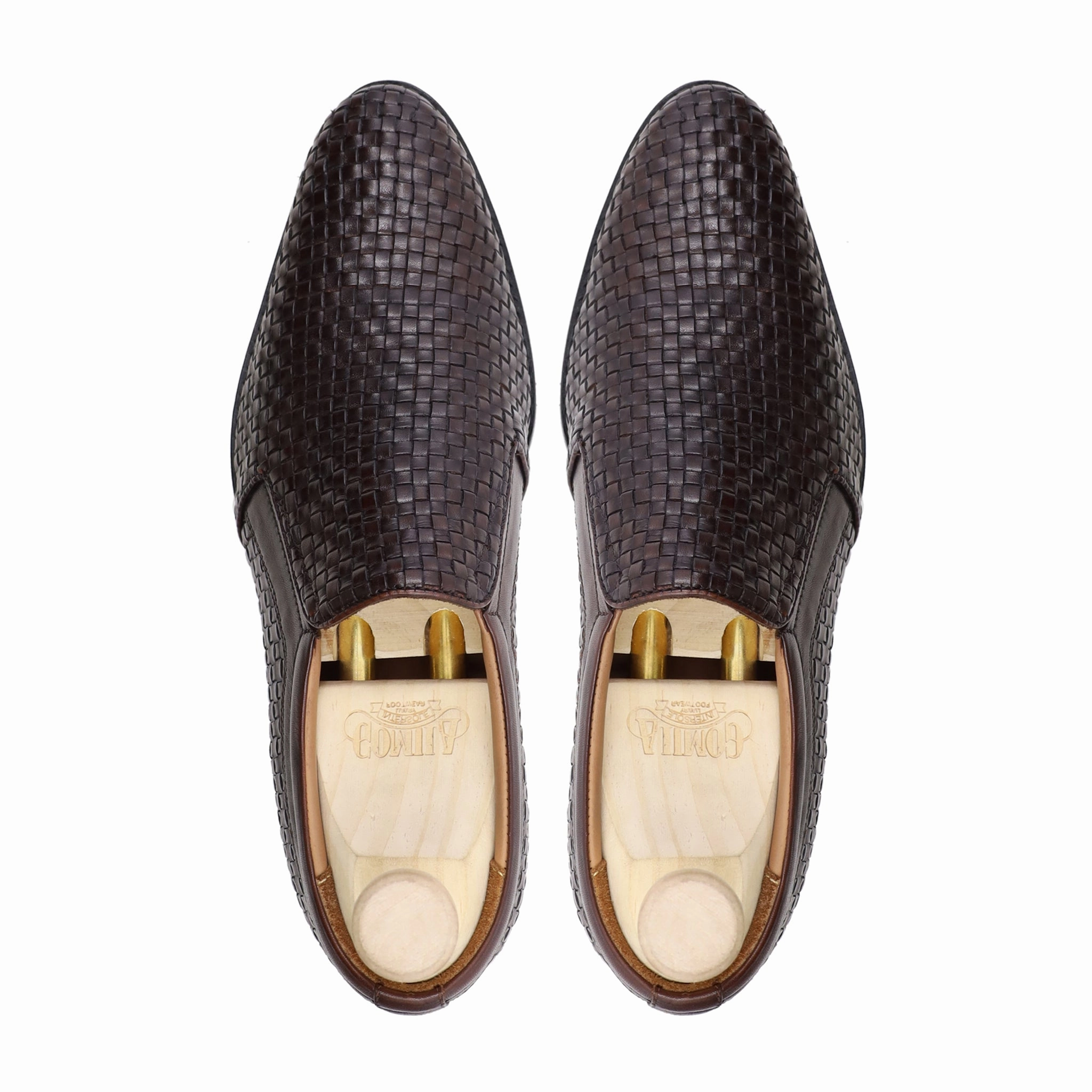 Micsome - Men's Dark Brown Hand Woven Calf Leather Loafer Tan Suede Loafers