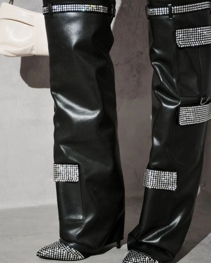 BUNNO Black Over The Knee Platform High Heel Boots