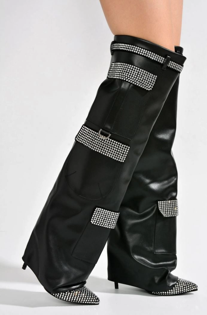 BUNNO Black Bodycon Dress Knee High Boots