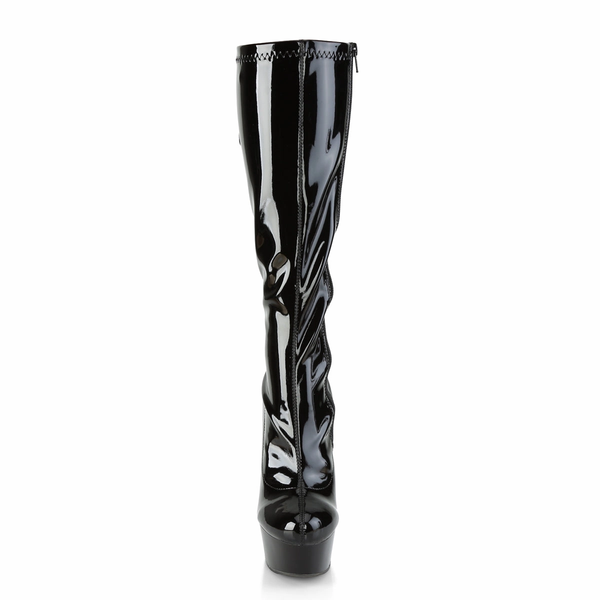 Zip Up Knee High 6 Inch Heel DELIGHT-2029 Black Stretch Pat